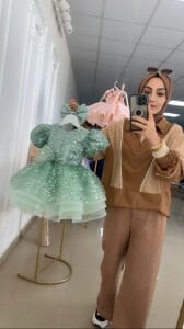 Yeşil Çocuk Abiyesi,Düğün,Nişan,Doğum Günü Elbisesi Taşlı,boncuklu,parlak